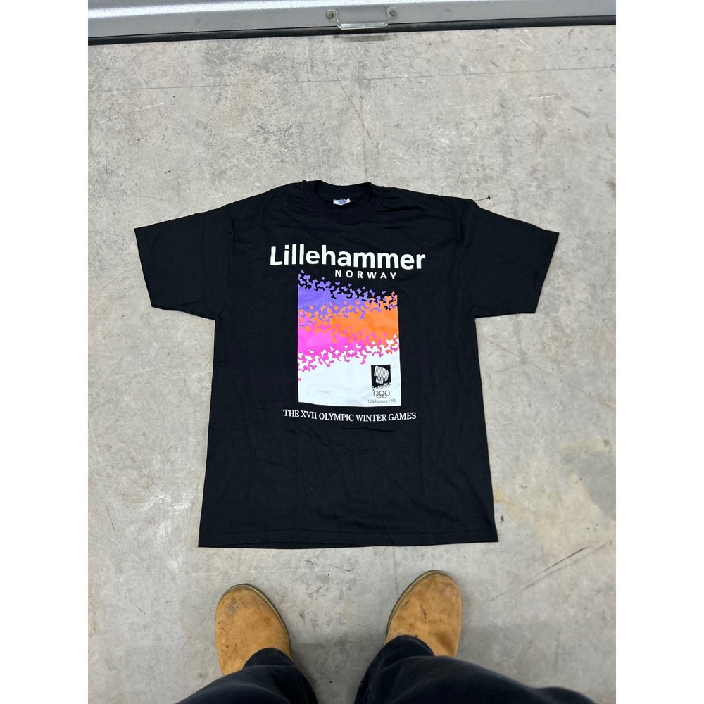 Vintage Hanes Lillehammer 94 Olympic Winter Games T Shirt Large Black Cotton